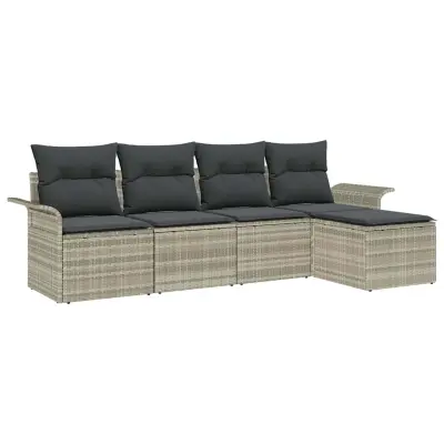 vidaXL Zunanji kavč z blazino 5 pcs Svetlo siva poli ratan