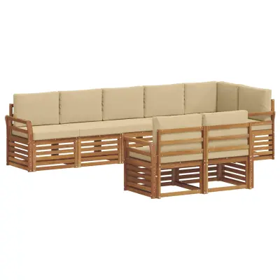 vidaXL Sedežne garniture 8 pcs Naravna in bež Masiven les akacije