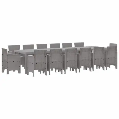 vidaXL Komplet za jedilnico v vrtu 15 pcs Svetlo siva Polt rattan