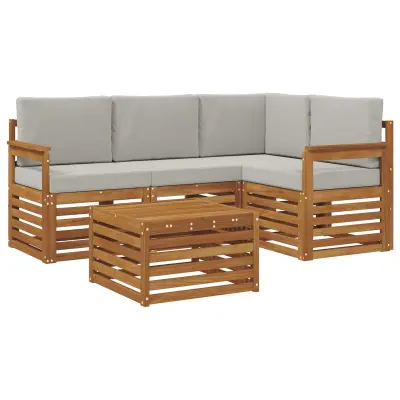 vidaXL Zunanja garnitura za sedenje 5 pcs Naravna in svetlo siva