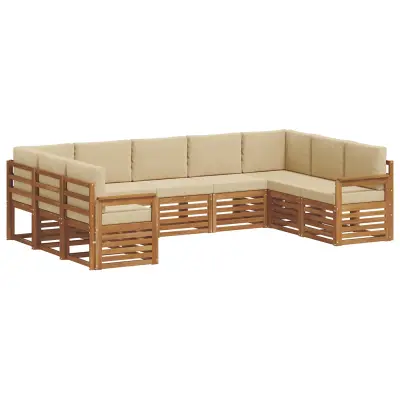vidaXL Kotna sedežna garnitura z blazino 9 pcs Naravna in bež