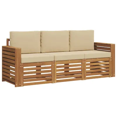 vidaXL Sedežne garniture 3 pcs Naravna in bež Masiven les akacije