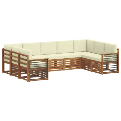 vidaXL Kotna sedežna garnitura z blazino 9 pcs Naravna in smetana