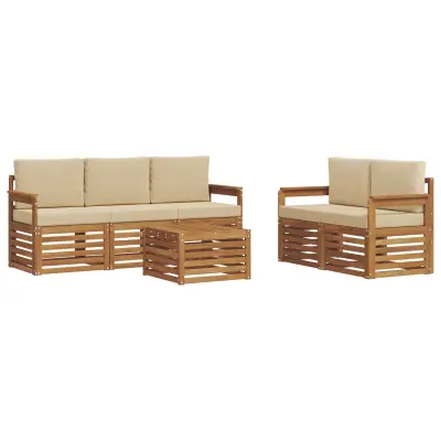 vidaXL Sedežne garniture 6 pcs Naravna in bež Masiven les akacije