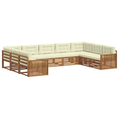 vidaXL Zunanja garnitura za sedenje z blazino 9 pcs Naravna in smetana