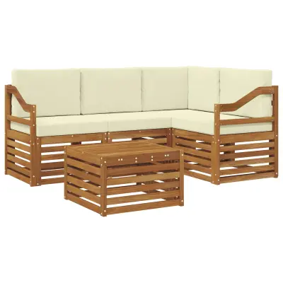 vidaXL Zunanja garnitura za sedenje z blazino 5 pcs Naravna in smetana