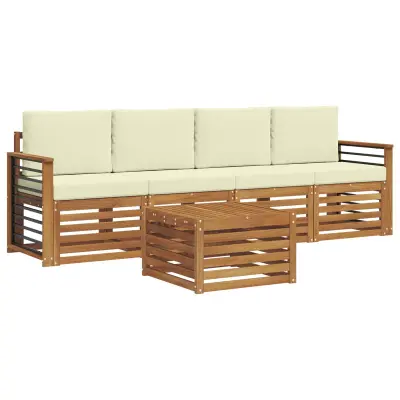 vidaXL Zunanja garnitura za sedenje z blazino 5 pcs Naravna in smetana