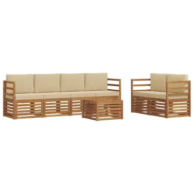 vidaXL Zunanja garnitura za sedenje z blazino 7 pcs Naravna in bež
