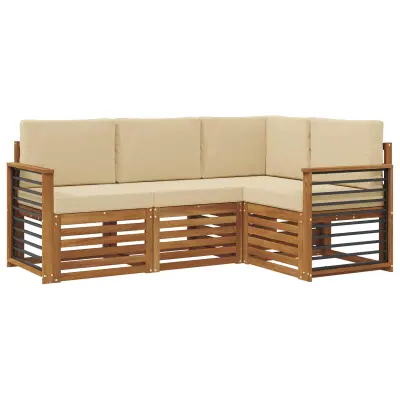 vidaXL Sedežne garniture 4 pcs Naravna in bež Masiven les akacije
