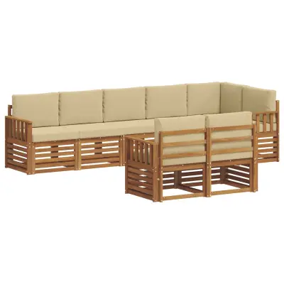 vidaXL Sedežne garniture 8 pcs Naravna in bež Masiven les akacije