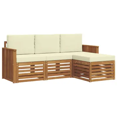 vidaXL Zunanja garnitura za sedenje z blazino 4 pcs Naravna in smetana