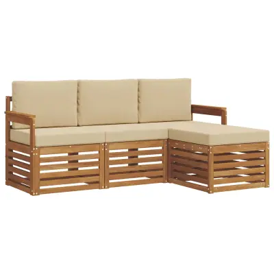 vidaXL Zunanja garnitura za sedenje z blazino 4 pcs Naravna in bež