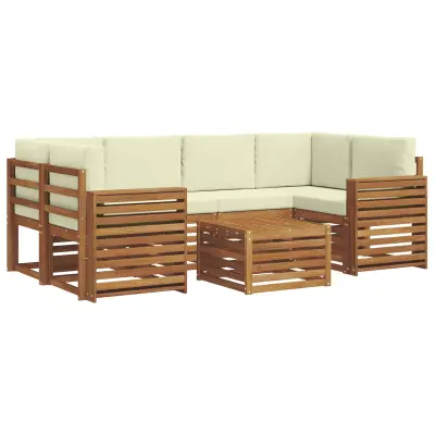 vidaXL Zunanja garnitura za sedenje z blazino 7 pcs Naravna in smetana