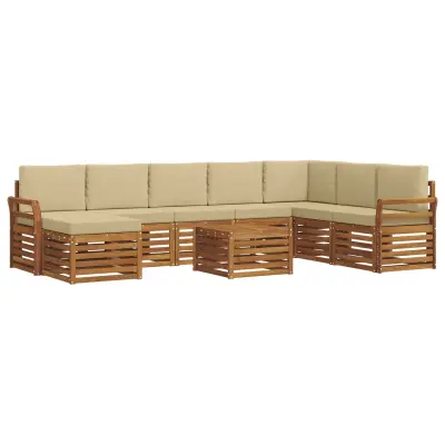 vidaXL Zunanja garnitura za sedenje z blazino 9 pcs Naravna in bež