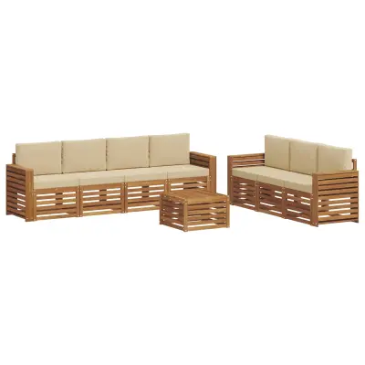 vidaXL Sedežne garniture 8 pcs Naravna in bež Masiven les akacije