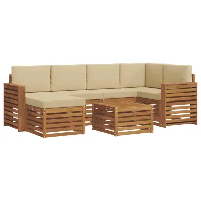 vidaXL Kotna sedežna garnitura z blazino 7 pcs Naravna in bež