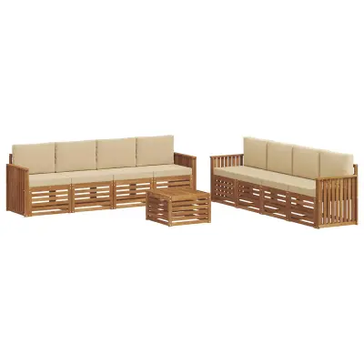 vidaXL Sedežne garniture 9 pcs Naravna in bež Masiven les akacije