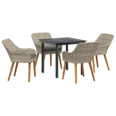 vidaXL Komplet za jedilnico v vrtu 5 pcs Svetlo siva poli ratan