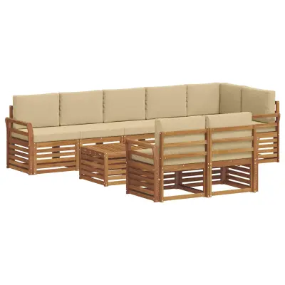 vidaXL Sedežne garniture 9 pcs Naravna in bež Masiven les akacije
