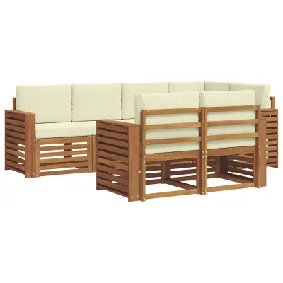 vidaXL Kotna sedežna garnitura z blazino 7 pcs Naravna in smetana