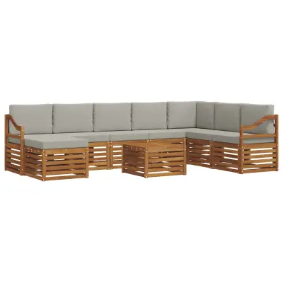 vidaXL Zunanja garnitura za sedenje 9 pcs Naravna in svetlo siva