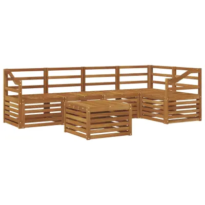 vidaXL Kotna sedežna garnitura 6 pcs Naravna Masiven les akacije