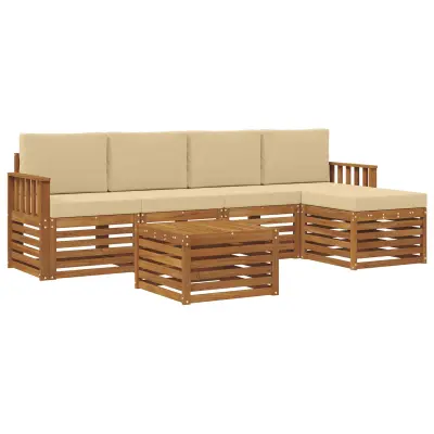 vidaXL Zunanja garnitura za sedenje z blazino 6 pcs Naravna in bež