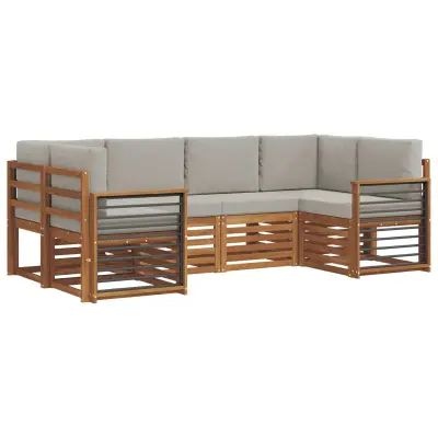 vidaXL Kotna sedežna garnitura z blazino 6 pcs Naravna in svetlo siva