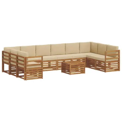 vidaXL Zunanja garnitura za sedenje z blazino 11 pcs Naravna in bež