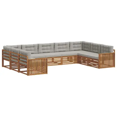 vidaXL Zunanja garnitura za sedenje 9 pcs Naravna in svetlo siva