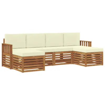 vidaXL Sedežne garniture 6 pcs Naravna in smetana Masiven les akacije