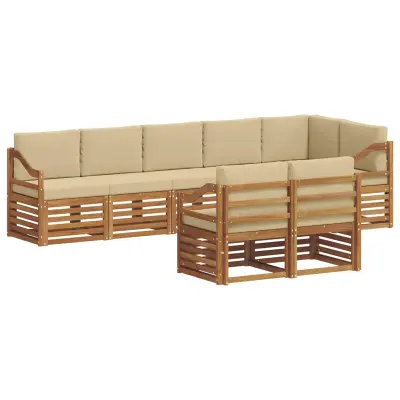 vidaXL Sedežne garniture 8 pcs Naravna in bež Masiven les akacije