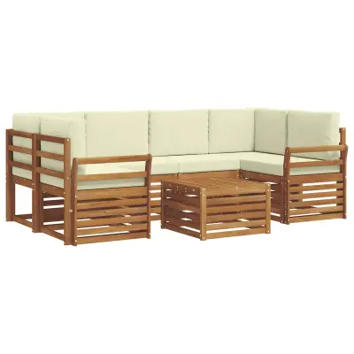 vidaXL Zunanja garnitura za sedenje z blazino 7 pcs Naravna in smetana