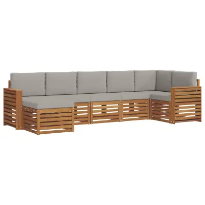 vidaXL Kotna sedežna garnitura z blazino 7 pcs Naravna in svetlo siva