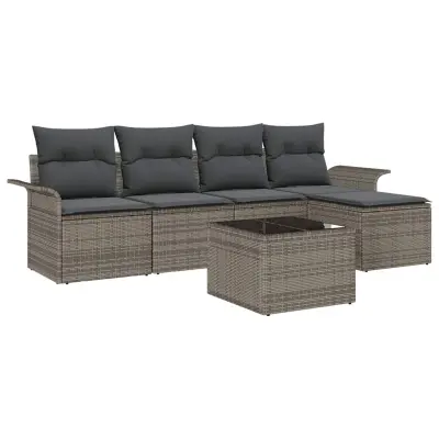 vidaXL Zunanji kavč z blazino 6 pcs Siva poli ratan