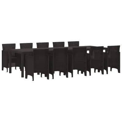 vidaXL Komplet za jedilnico v vrtu z blazino 11 pcs Rjava Ratan