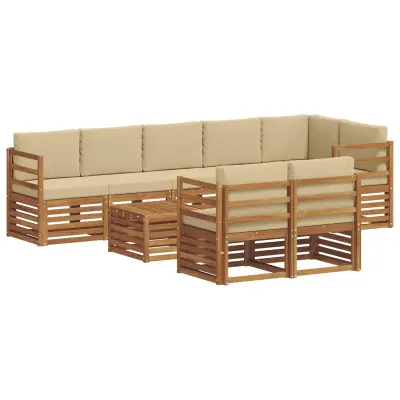 vidaXL Sedežne garniture 9 pcs Naravna in bež Masiven les akacije