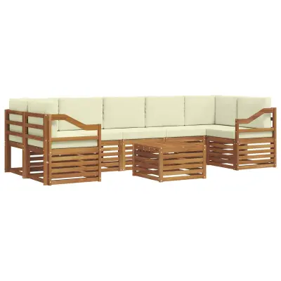 vidaXL Zunanja garnitura za sedenje z blazino 8 pcs Naravna in smetana
