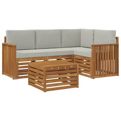 vidaXL Zunanja garnitura za sedenje 5 pcs Naravna in svetlo siva