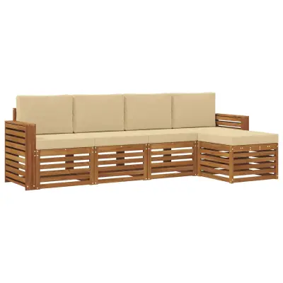 vidaXL Zunanja garnitura za sedenje z blazino 5 pcs Naravna in bež