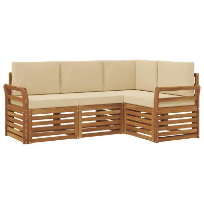 vidaXL Sedežne garniture 4 pcs Naravna in bež Masiven les akacije