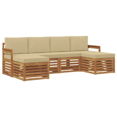 vidaXL Sedežne garniture 6 pcs Naravna in bež Masiven les akacije