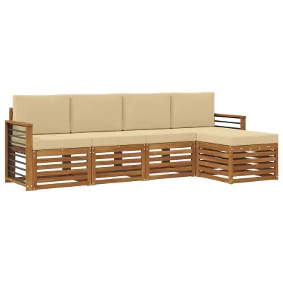 vidaXL Zunanja garnitura za sedenje z blazino 5 pcs Naravna in bež