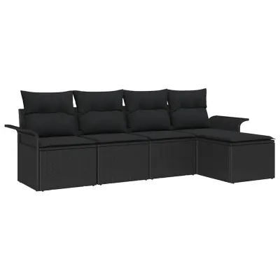 vidaXL Zunanji kavč z blazino 5 pcs Črna poli ratan
