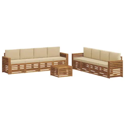 vidaXL Sedežne garniture 9 pcs Naravna in bež Masiven les akacije