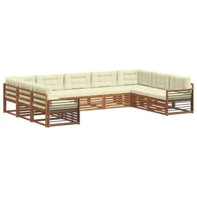 vidaXL Zunanja garnitura za sedenje z blazino 9 pcs Naravna in smetana