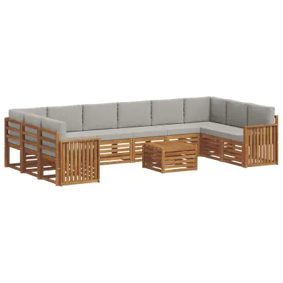 vidaXL Zunanja garnitura za sedenje 11 pcs Naravna in svetlo siva
