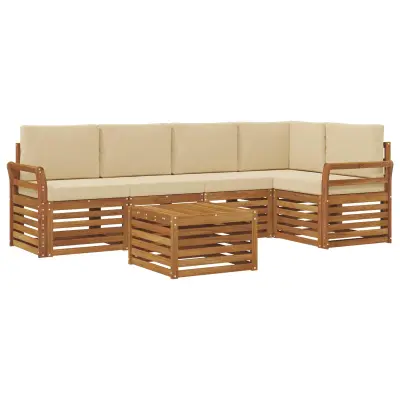 vidaXL Kotna sedežna garnitura z blazino 6 pcs Naravna in bež