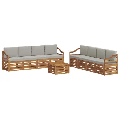 vidaXL Sedežne garniture z blazino 9 pcs Naravna in svetlo siva