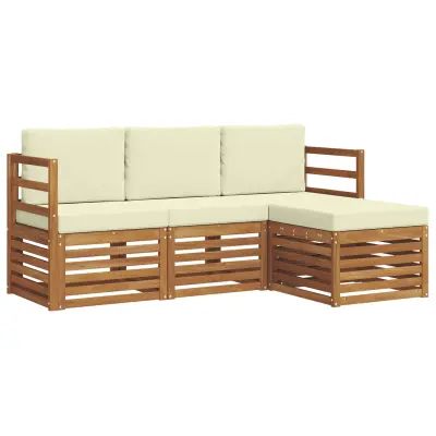 vidaXL Zunanja garnitura za sedenje z blazino 4 pcs Naravna in smetana